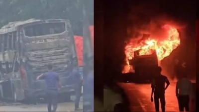 স্লিপার বাসে আগুন, অল্পের জন্য রক্ষা পেলেন যাত্রীরা